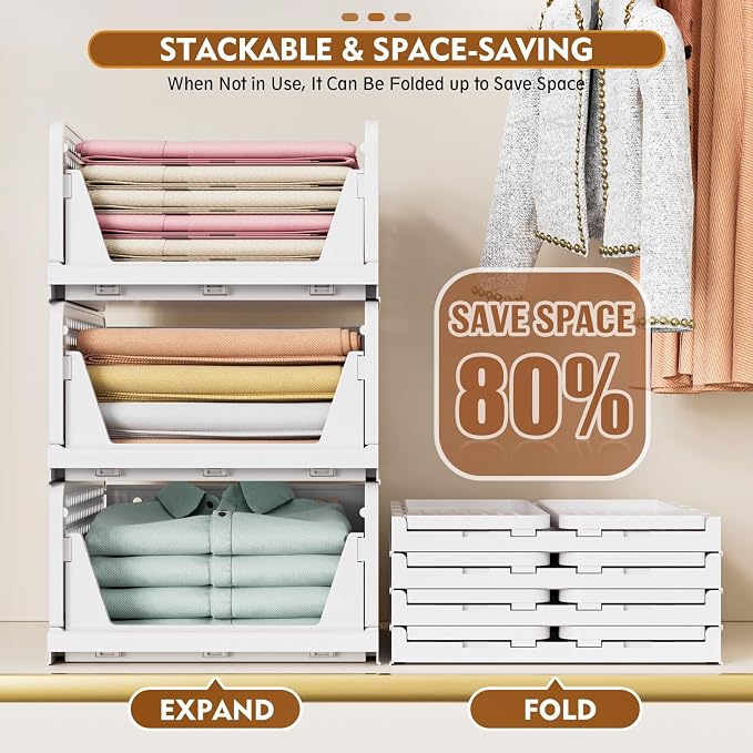 SNSLXH 5 Pack Stackable Closet Storage Basket, Space-Saving Clothes Storage - Image 5