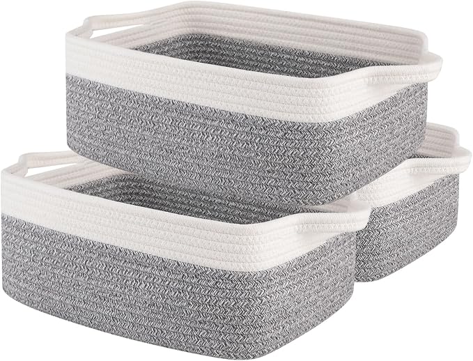 OIAHOMY 3 Pack Storage Baskets for Organizing, Woven Cotton Rope Basket for by MasterofSpaceOptimization