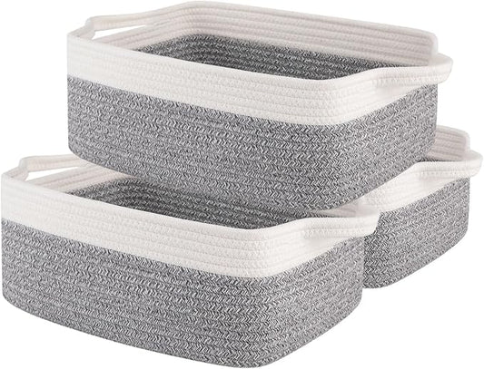 OIAHOMY 3 Pack Storage Baskets for Organizing, Woven Cotton Rope Basket for by MasterofSpaceOptimization