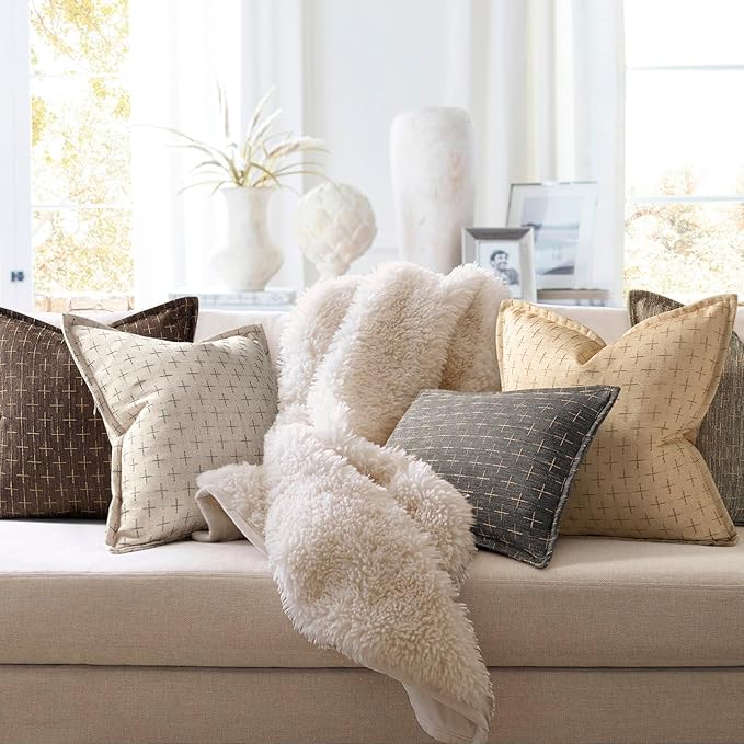 ZWJD Pillow Covers 16x16 Set of 2 Soft Polyester Textured Pillow Covers - Image 4