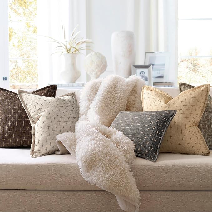 ZWJD Pillow Covers 18x18 Set of 2 Soft Polyester Textured Pillow Covers - Image 4