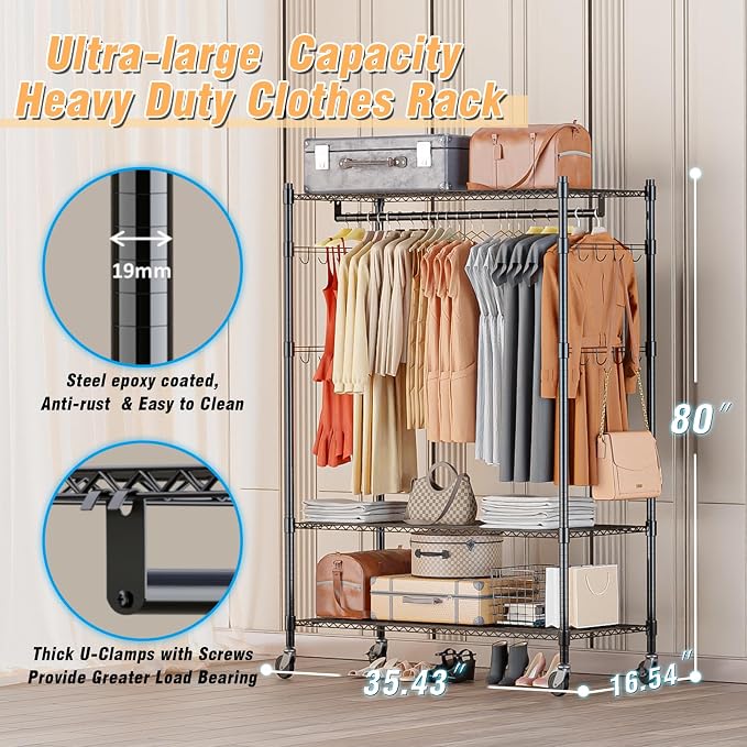 Homdox 3 Tier Heavy Duty Garment Rack - Image 2