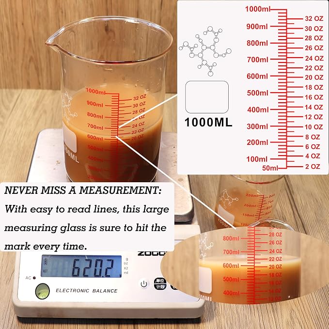 High Borosilicate Glass Measuring Cup Set-V-Shaped Spout, Includes 60ml - Image 5