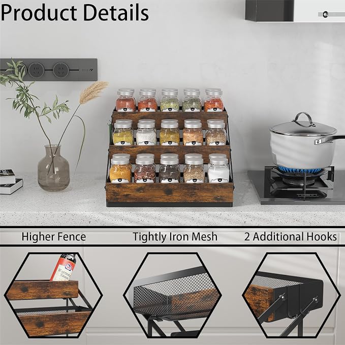 3 Tier Spice Rack Organizer for Cabinet, Foldable Spice Rack for Countertop - Image 3