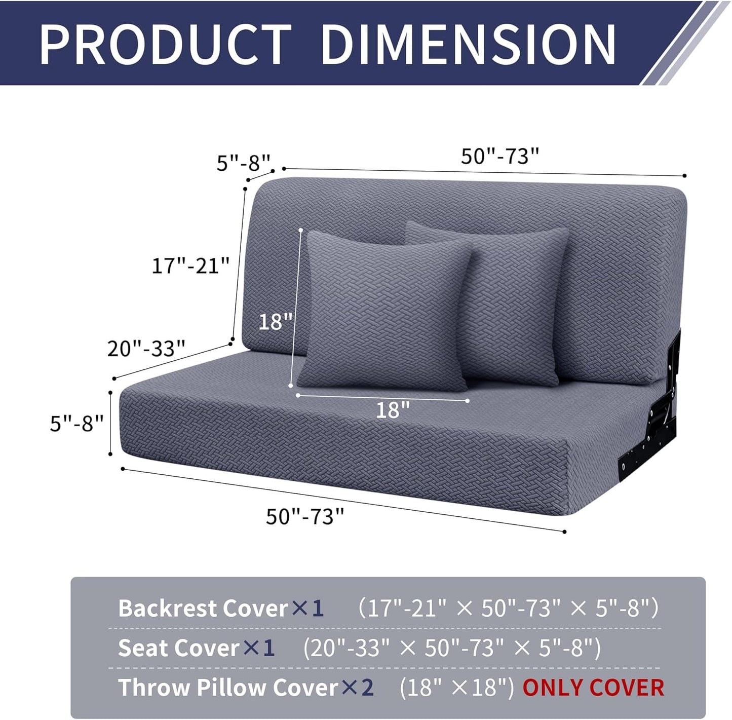 RV Couch Covers for Sofa Bed, 2 PCS Backrest and Seat Slipcovers and 2 PCS Throw Pillow Covers, Stretchable Slipcovers for Jackknife Sleeper Sofas (Grayish Blue)