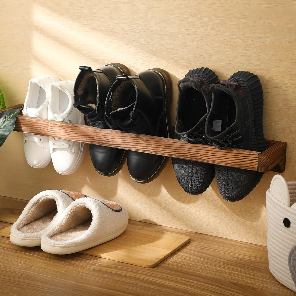 Wenqik 4 Pcs Wall Mounted Wooden Shoe Rack Wood Wall Hanging, Burnt Wood