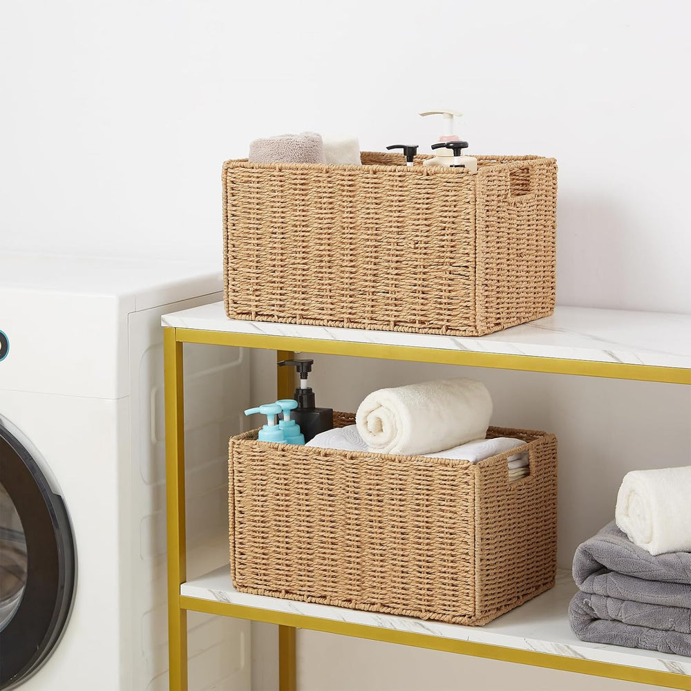 Vagusicc Wicker Storage Basket, Set of 2 Hand-Woven Paper Rope Wicker Basket,...