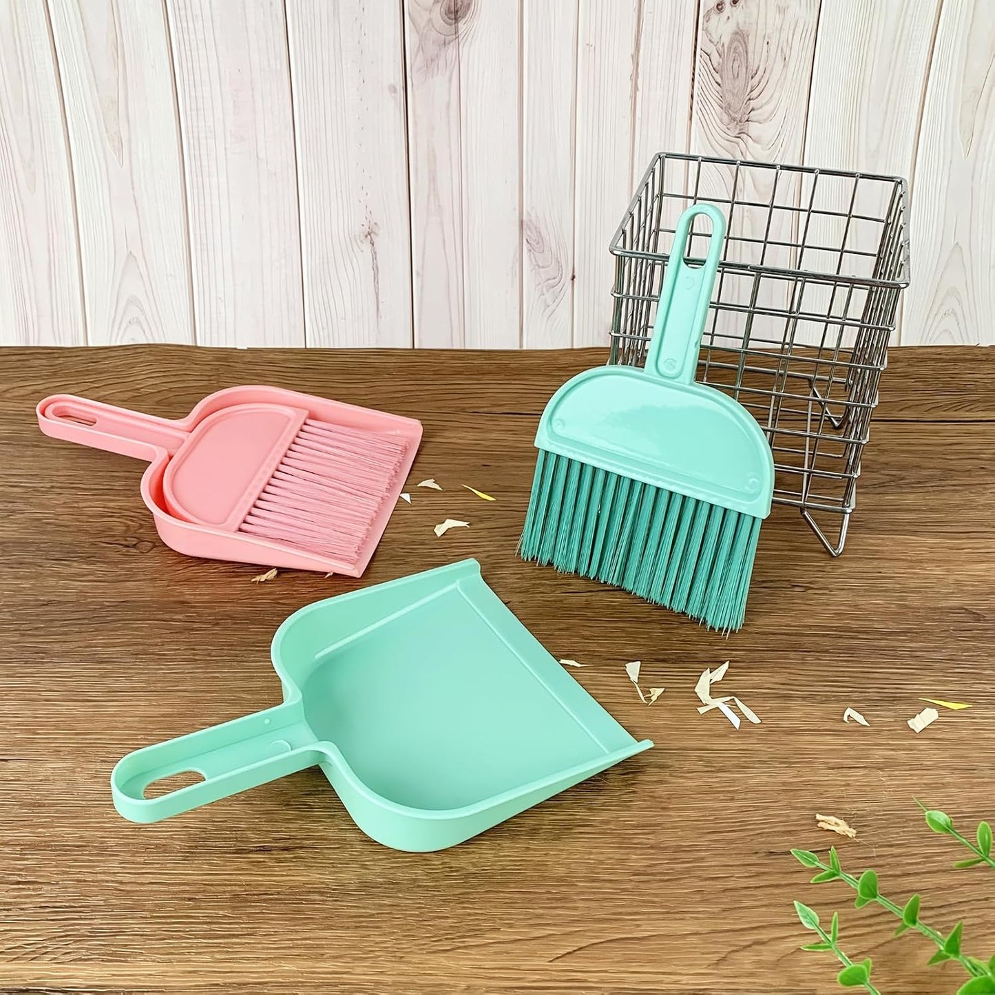 ZUFECY Mini Broom and Dustpan Set, Small Handheld Brush for Car Keyboard Desk Cleaning, Compact Sweeper for Chinchilla Hamster Bunny Small Pet Cage, Blue and Pink (2 Pack)