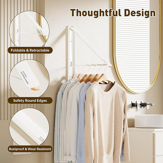 Clothes Drying Rack, Laundry Room Wall Mounted Retractable Clothes Hanger - Image 2