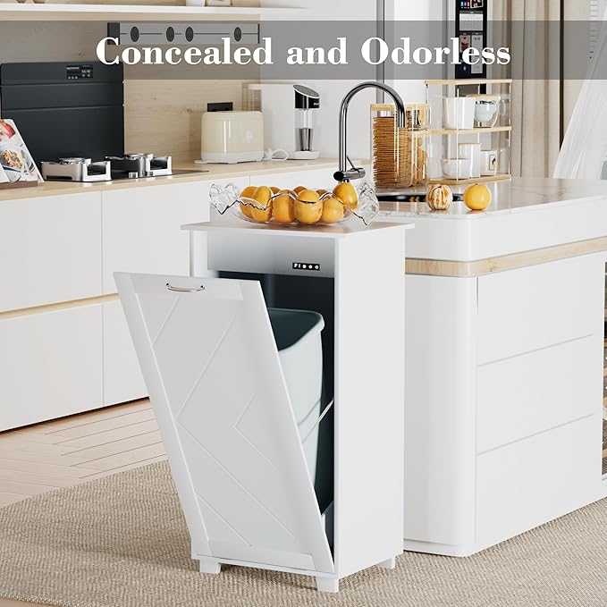 VECELO Tilt Out Kitchen Trash Bin Cabinet, Dog Proof Garbage Can - Image 3