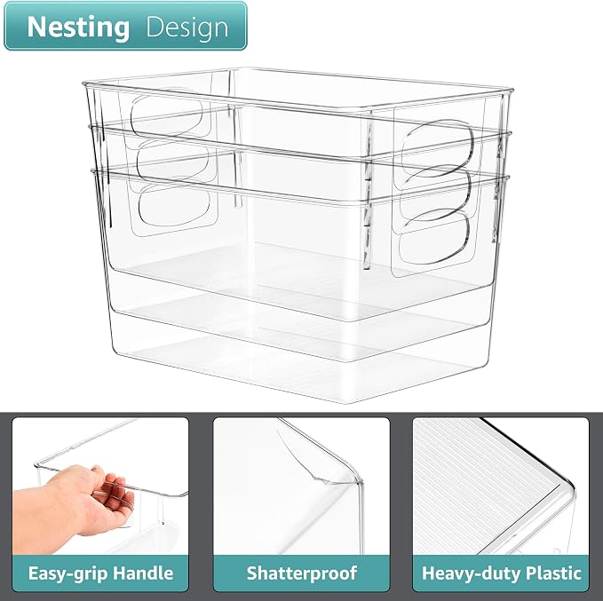 Sorbus 4 Pack Large Clear Plastic Storage Bins, Refrigerator, Under Sink - Image 4