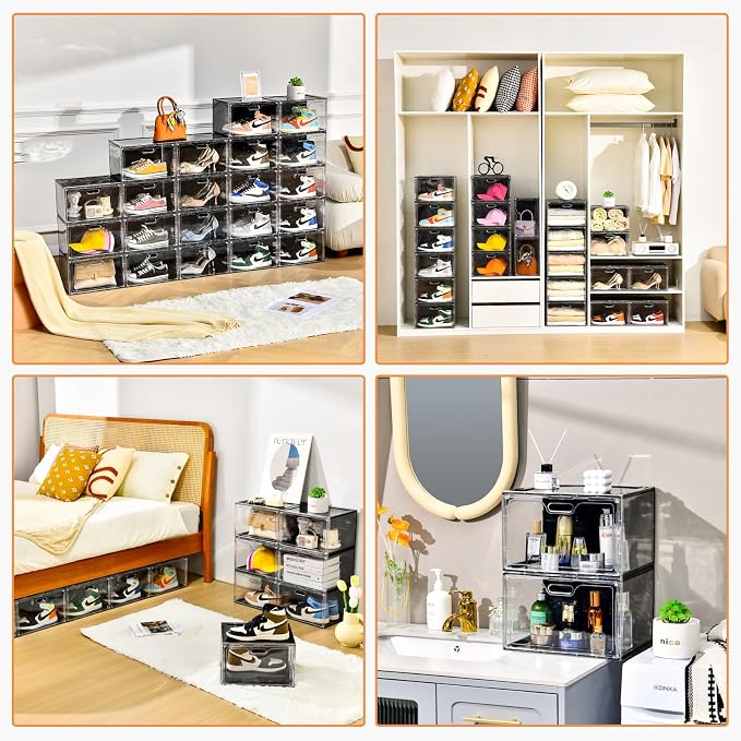 New 8 Pack Shoe Boxes Stackable, Large Shoe Storage Organizer - Image 4
