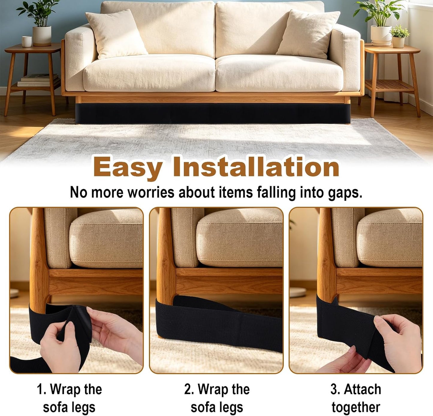 Under Couch Blocker for Pets and Kids Toys, 335x7.5cm/131.89x2.95in Adjustable Elastic Bed Blocker Cat Barrier Dog Couchs Stopper Furniture Gap Filler Protector for Sofa Cabinet