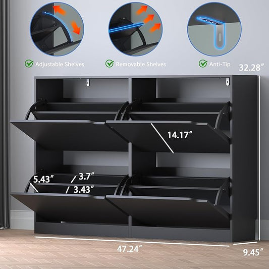 Shoe Cabinet with 4 Flip Drawers, Narrow Hidden Shoe Storage Cabinet, Slim - Image 2