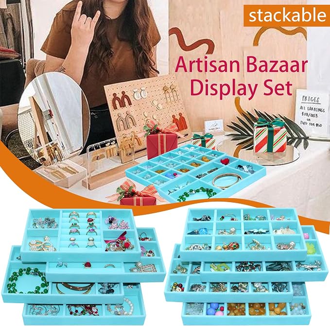 8 Pcs Velvet Jewelry Tray Stackable Jewelry Drawers Organizer Trays Rings - Image 7