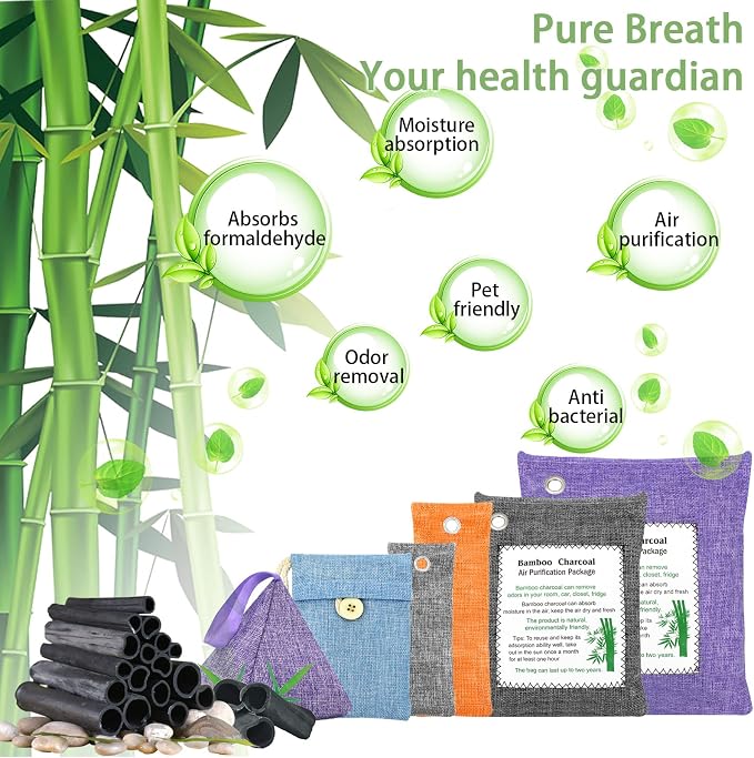 Charcoal Air Purifying Bags 6 Pack×200g Bamboo Charcoal Bags Odor Absorber - Image 4