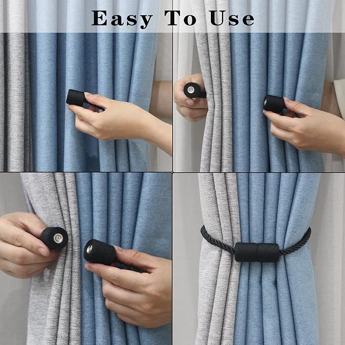 6 Pack Black Strong Magnetic Curtain Tiebacks Outdoor Elegant Decorative Tie - Image 4