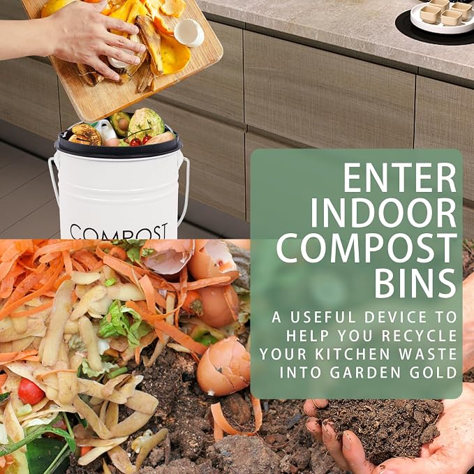 Vipush Compost Bin with Lid Small Countertop Compost Bin includes Inner Liner & - Image 3