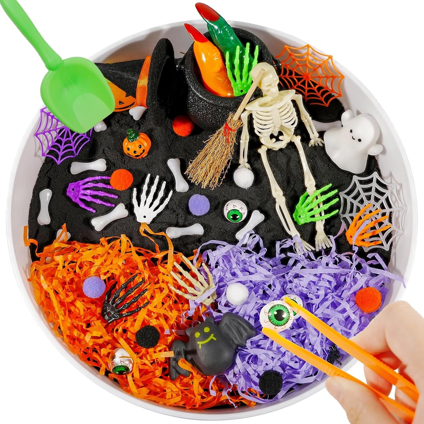 Hiawbon Halloween Sensory Bin Kits Sensory Bin Fillers | with Spider Spider Web Bat Halloween Sensory Box for Halloween Birthday