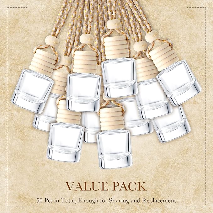 BBTO 50 Pcs Hanging Car Air Freshener Car Diffuser Bottles Empty Glass Perfume - Image 3