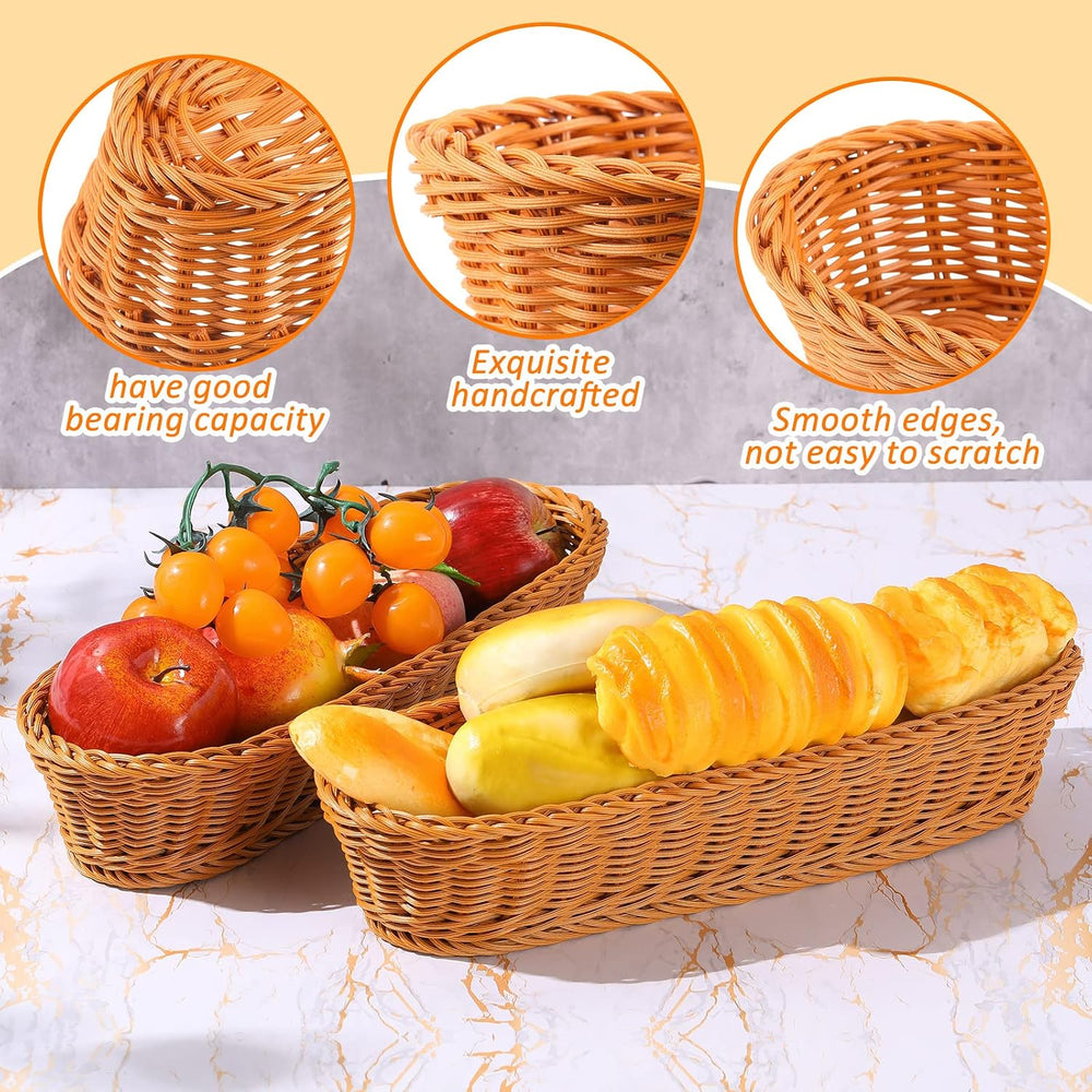 10 Pcs Wicker Bread Baskets for Serving 14 x 5.7 x 3 Inches