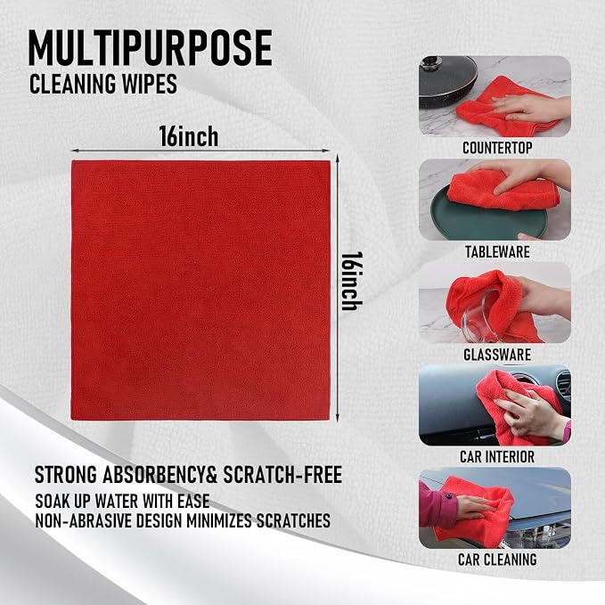 Tricol Clean Microfiber Cleaning Cloth, 12 Pack Ultra-Thick Cleaning Rags - Image 3