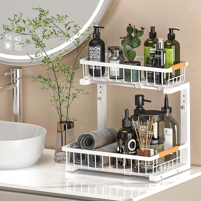 Under Sink Organizer Storage 1 pack, 2 Tier Slide Out Height Adjustable Pull - Image 8