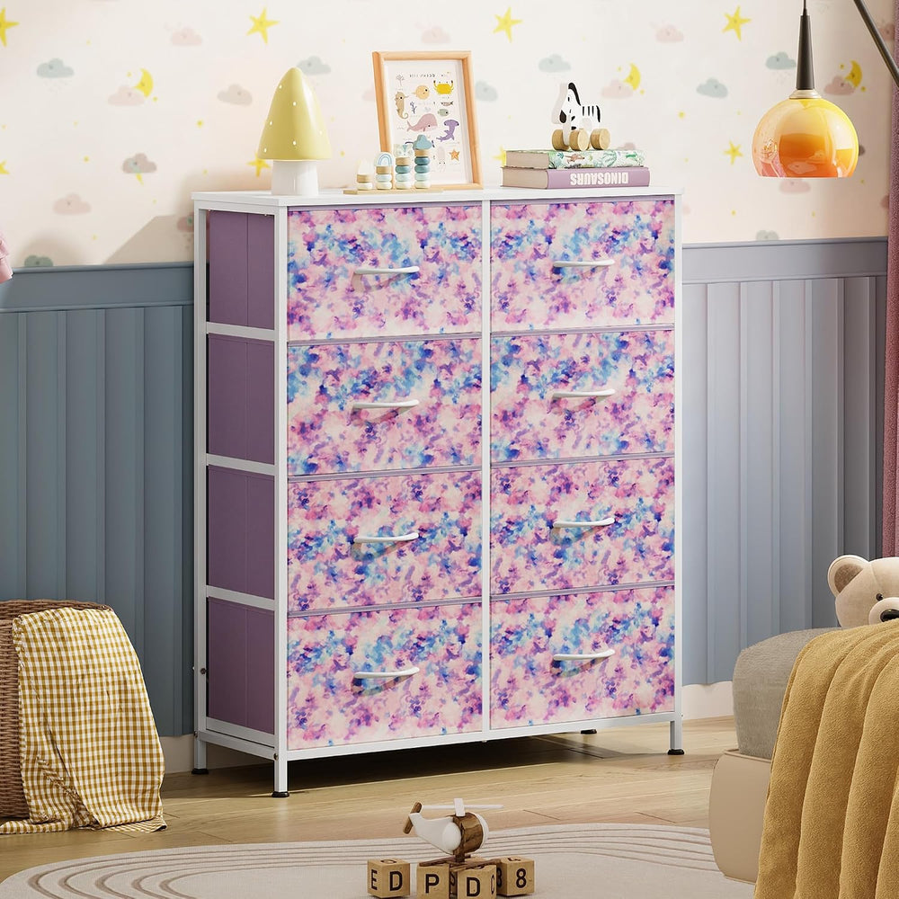 WLIVE 8 Drawer Fabric Dresser for Bedroom, Tall Storage Tower, Tie-dye