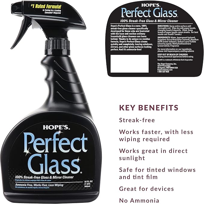 HOPE'S Perfect Glass Cleaner Spray, Streak-Free, Ammonia-Free Window, Tinted - Image 2