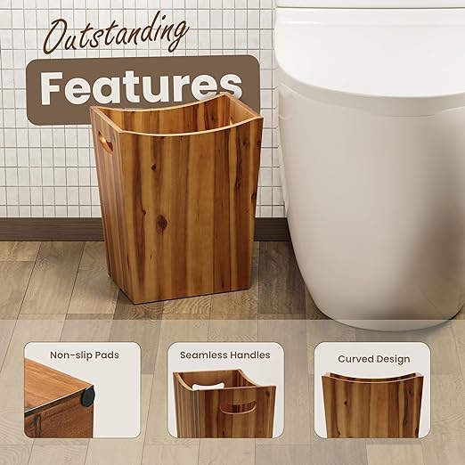2 Gallon Acacia Wooden Bin, Wastebasket – Small Trash Can, Decorative Bathroom - Image 3