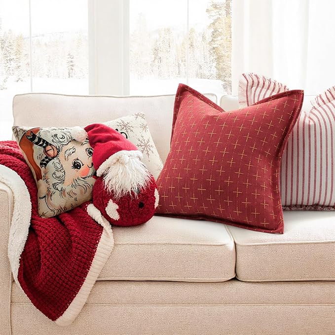 ZWJD Christmas Pillow Covers 20x20 Set of 2 Soft Polyester Textured Pillowcases - Image 2