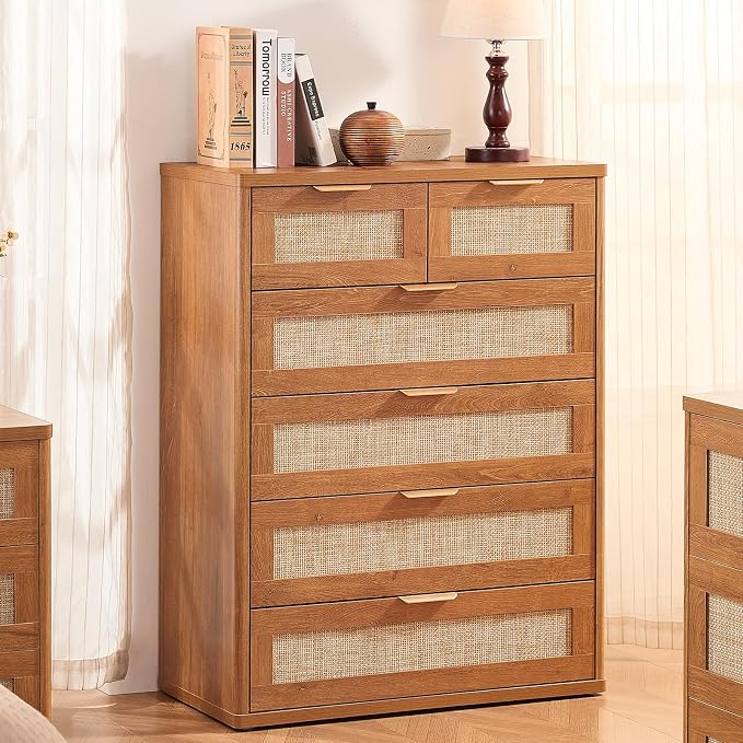 LEYAOYAO Rattan Dresser for Bedroom, Modern 6 Drawers Boho Dressers - Image 4