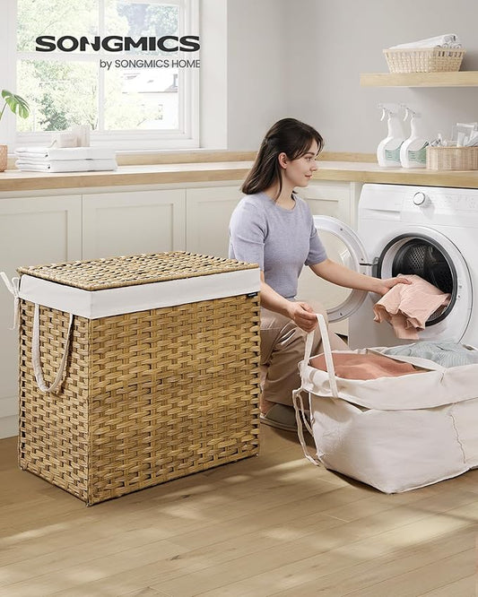 SONGMICS Laundry Hamper with Lid, 42.3 Gallon Synthetic Rattan Clothes Laundry - Image 2
