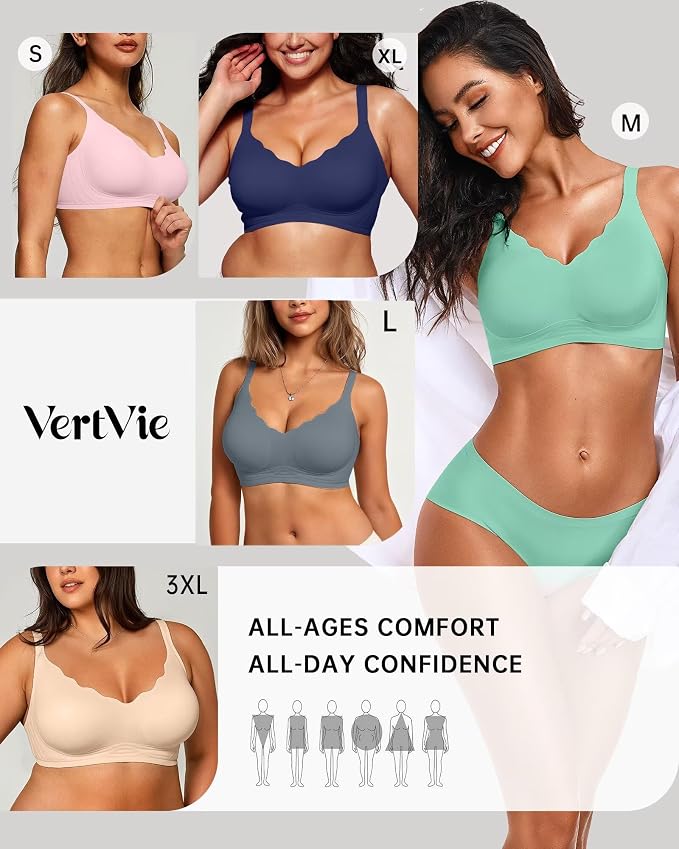 Vertvie Womens Seamless Bras No Underwire Supportive Wireless Push Up Full - Image 6