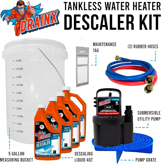 DrainX Tankless Water Heater Flush Kit Includes 4 Quarts of Eco Friendly and - Image 2