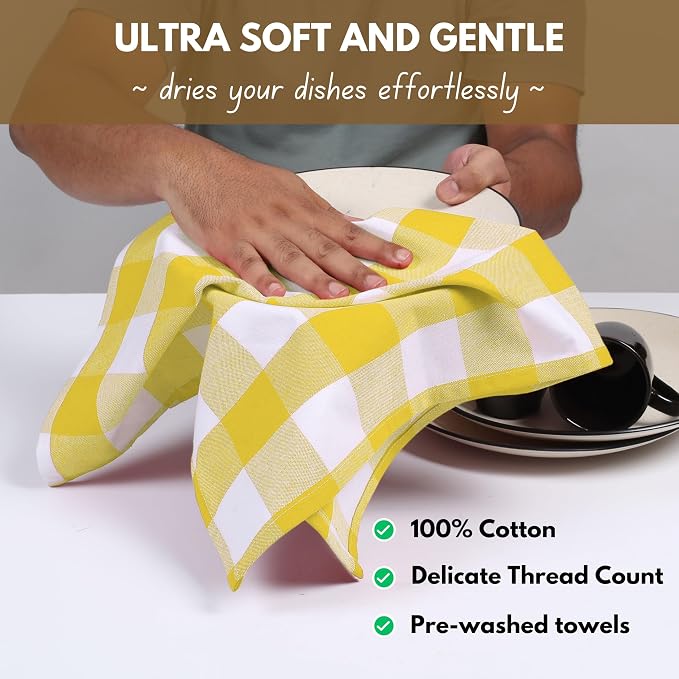 Native Fab Yellow Buffalo Dish Towel 16"x26", Soft Absorbent Dishcloths - Image 6