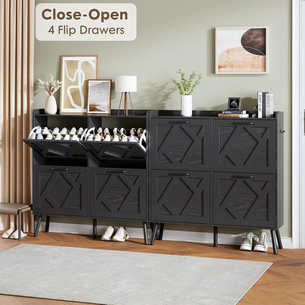 Nicetree Shoe Cabinet with 4 Flip Drawers, Hidden Shoe Rack Cabinet with Meta...