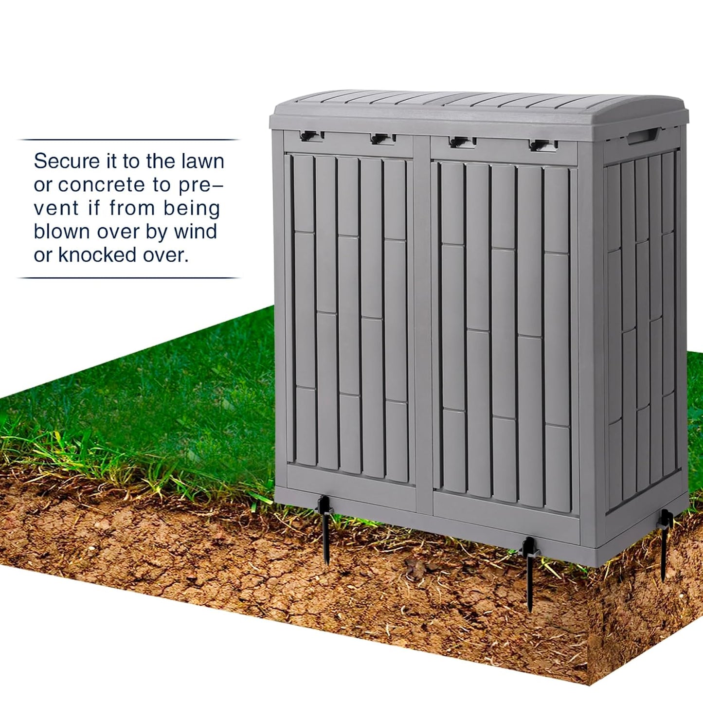 Ashfield & Harkness 62-Gallon Outdoor Trash Can with Ash Tray & Lid | Dual 31-gal compartments for trash & recycling, weather-resistant resin, anti-wind fixing accessories, sliding drip tray