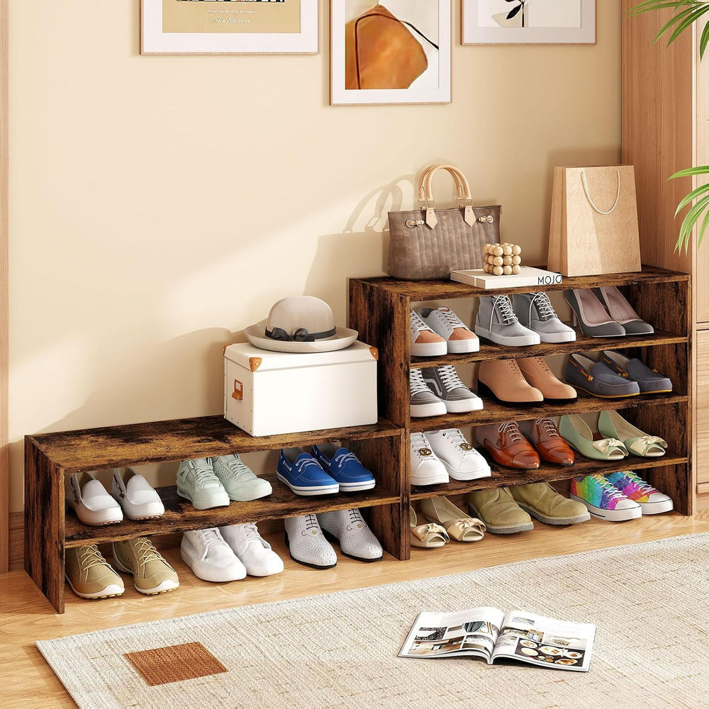 Tangkula 6-Tier Stackble Vertical Shoe Rack, Space Saving Wooden Corner Shoe ...