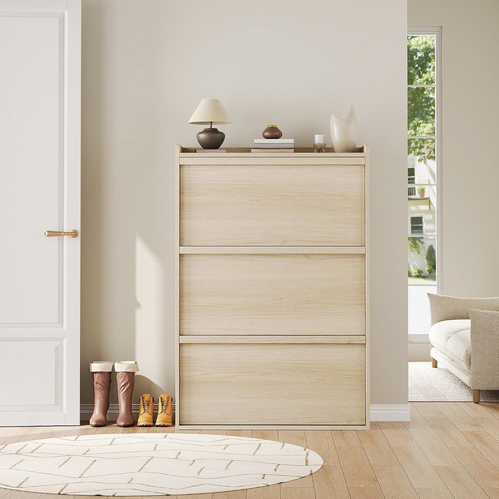 GarveeHome Shoe Cabinet with 3 Flip Drawers, Wooden Shoe Organizer Cabinet wi...