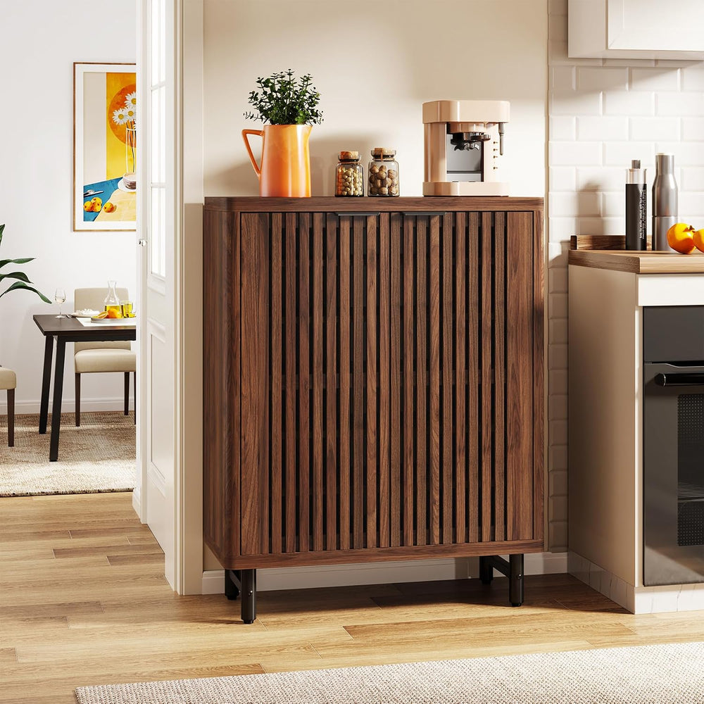 Tribesigns 6-Tier Bathroom Floor Cabinet with 2 Shutter Doors, Wooden Bathroo...
