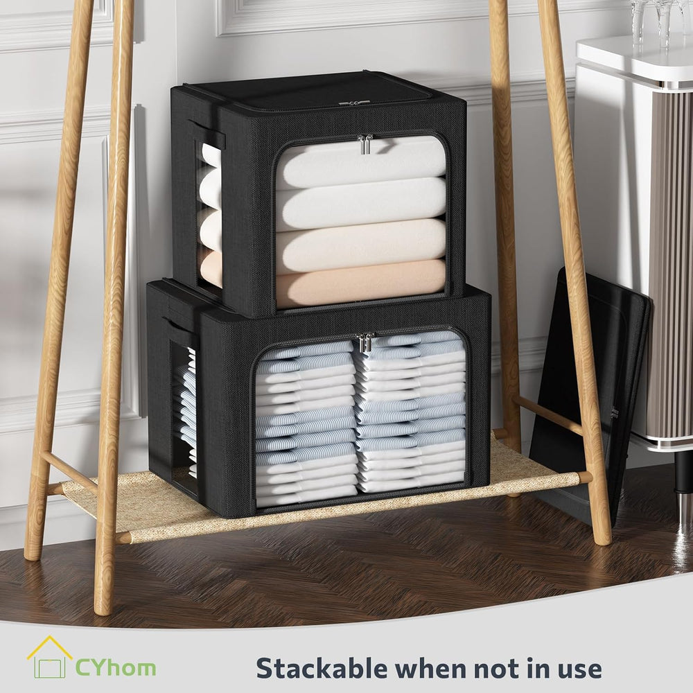 CYhom 3Pack Foldable Storage Bins - Frame Storage Box Linen Fabric Stackable ...