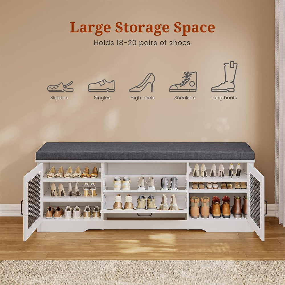 UPOSOJA Farmhouse Storage Bench with Flip Drawers & Padded Seat Cushion, ...