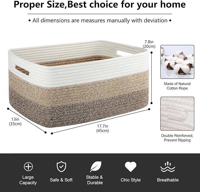 Large Storage Basket for Organizing, Woven Rope Basket for Shelves, Closet - Image 2