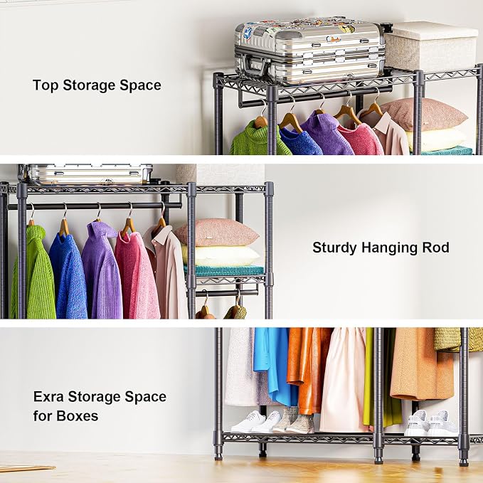 Heavy Duty Rolling Garment Rack 3 Tiers Adjustable Wire Shelving Clothes Rack - Image 3