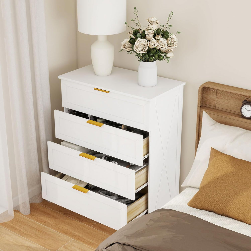 FTZxHKLX White 4 Drawer Dresser for Bedroom, Modern Chest of Drawers