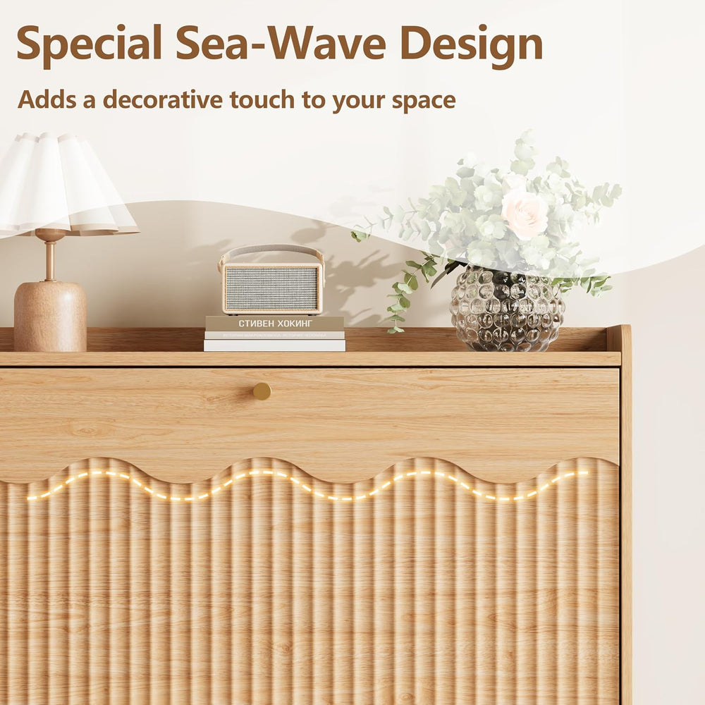 BORNOON Large Shoe Storage Cabinet with 6 Flip Drawers and Modern Wave-Edge F...