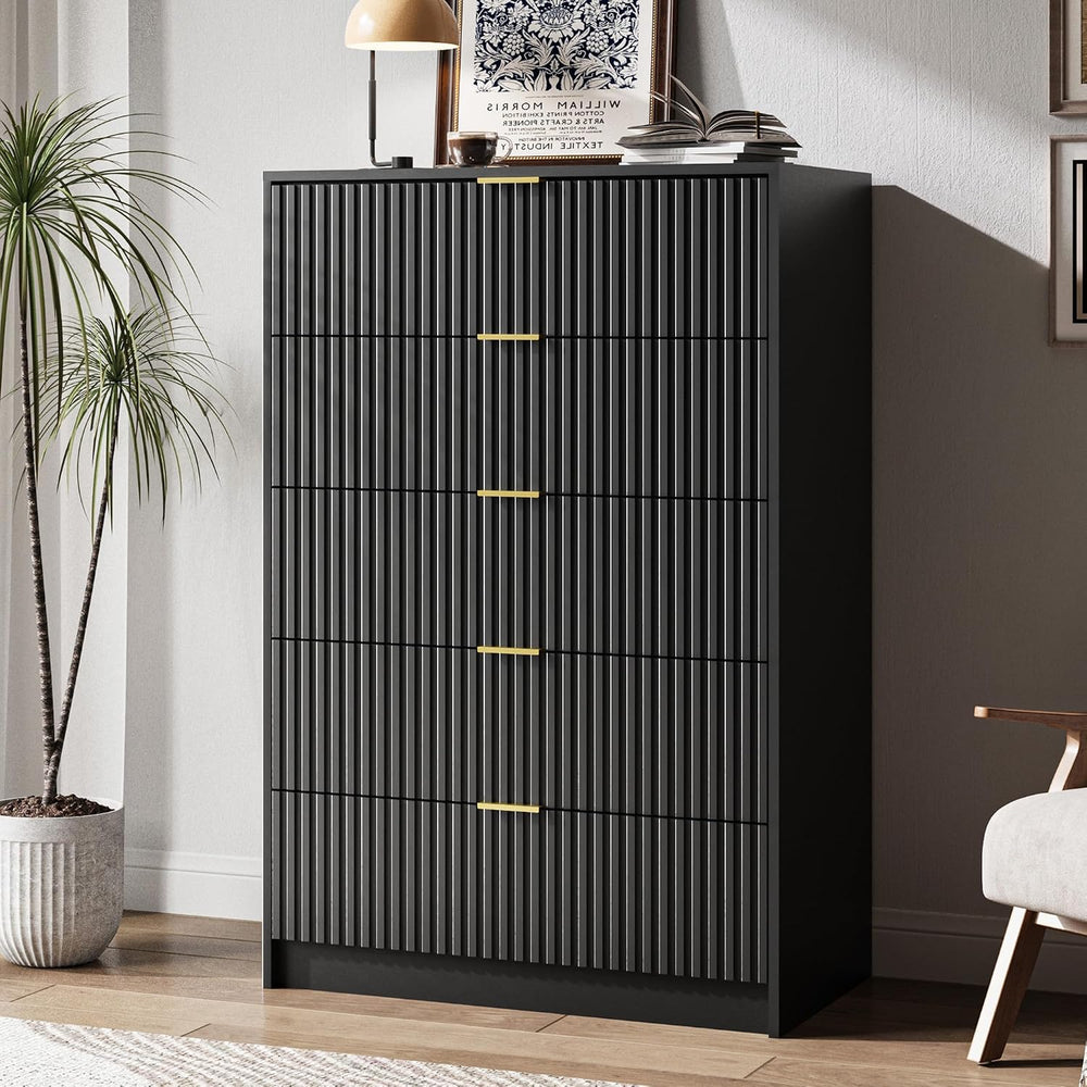 MAISONARIA 5 Drawer Dresser for Bedroom, Tall Dresser Chest of Drawers with G...