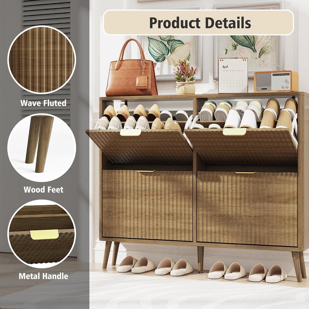 KIGOTY Narrow Shoe Storage Cabinet, Shoe Cabinet with 4 Flip Drawers, Freesta...