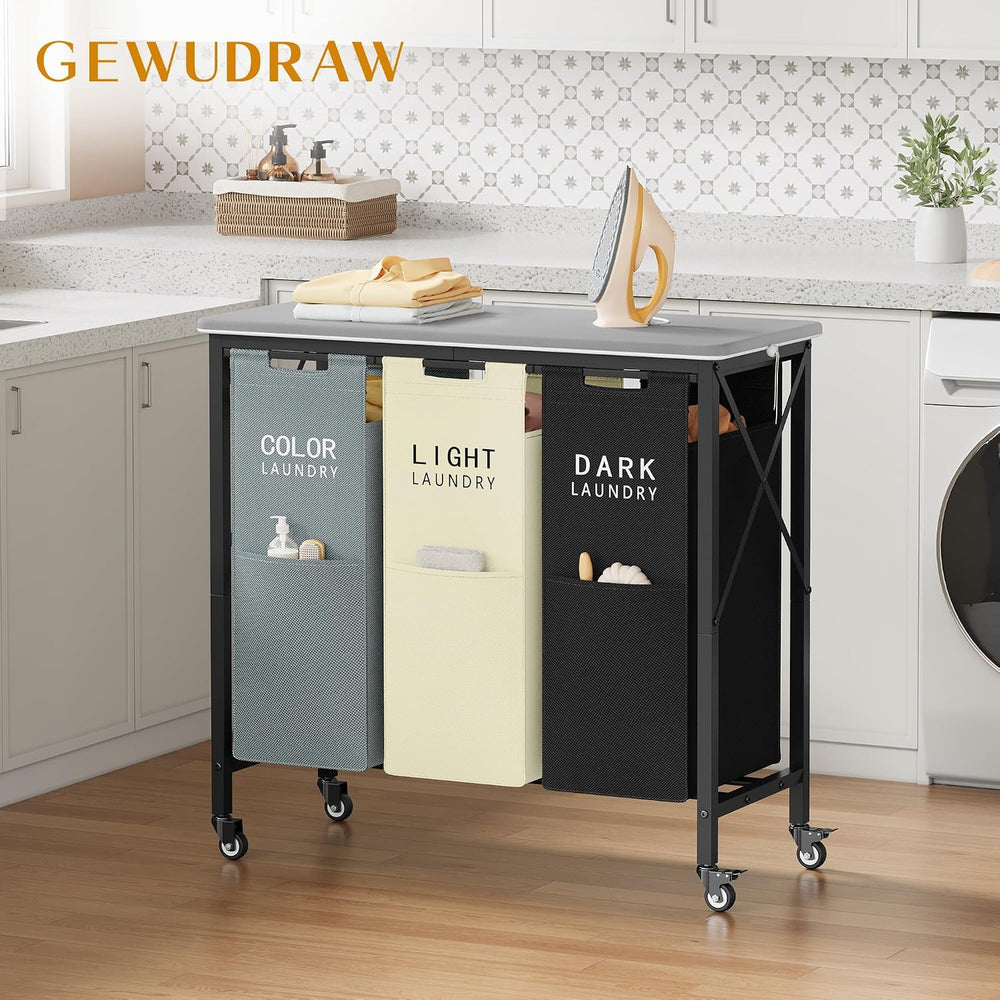 Gewudraw 3 Section Laundry Hamper with Ironing Board